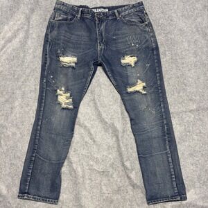 Trillnation Mens Distressed Denim Jeans‎ Blue Paint Splatter 38x32 Distressed